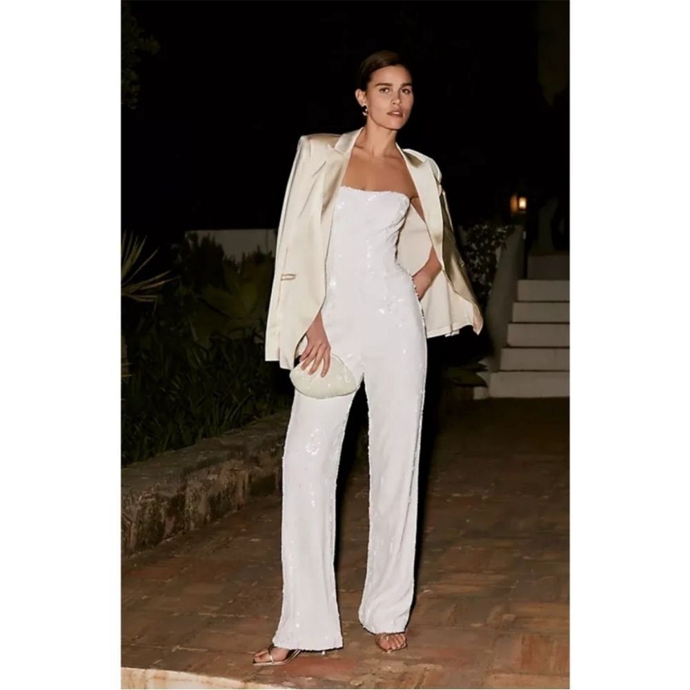 Dress the Population Andy Sequin Jumpsuit in white size small